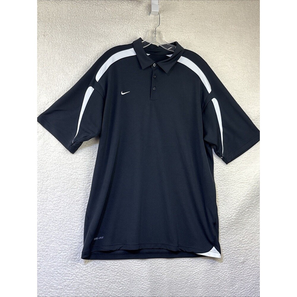 Nike Dri-Fit Golf Polo Shirt Black White Curved Piping Size XL